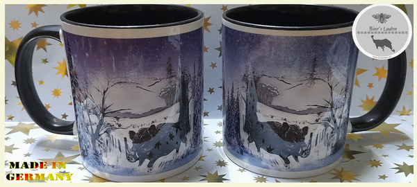 Bedruckte Kaffeetasse mit Künstlerfoto  "Keiler im Winter" (schwarz innen)
