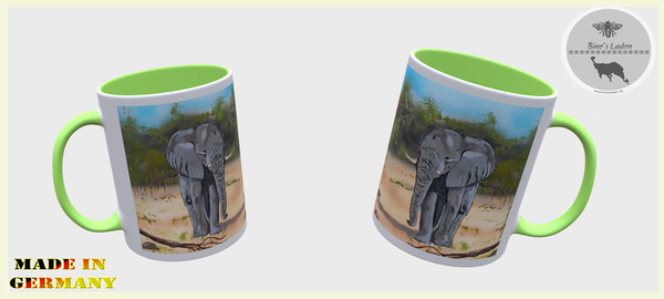 Bedruckte Kaffeetasse mit Künstlerfoto "Elefant" (hellgrün innen)